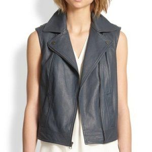 Vince Gray Embossed Zip Leather Moto Biker Vest Sz XS
